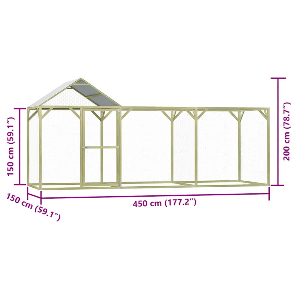 Hühnerkäfig 4,5x1,5x2 m Imprägniertes Kiefernholz