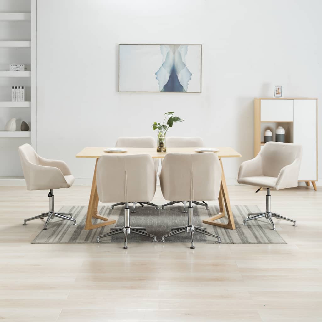 Esszimmerstühle 6 Stk. Drehbar Creme Stoff