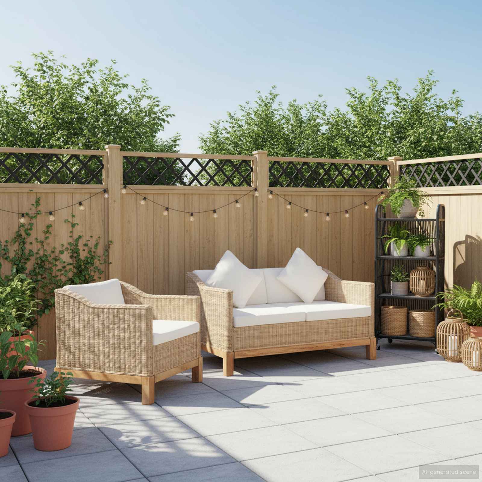 2-tlg. Sofagarnitur mit Kissen Natur Rattan