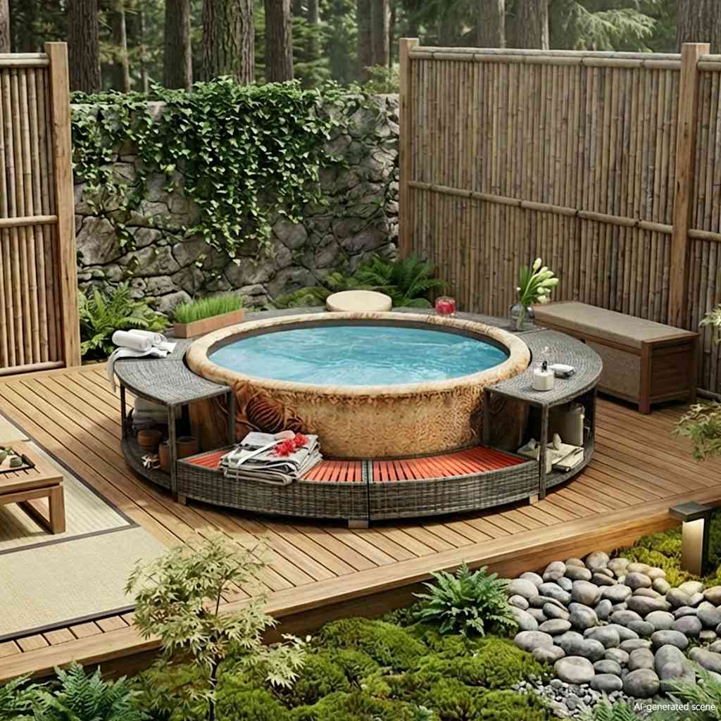 Whirlpool-Umrandung Grau Poly Rattan