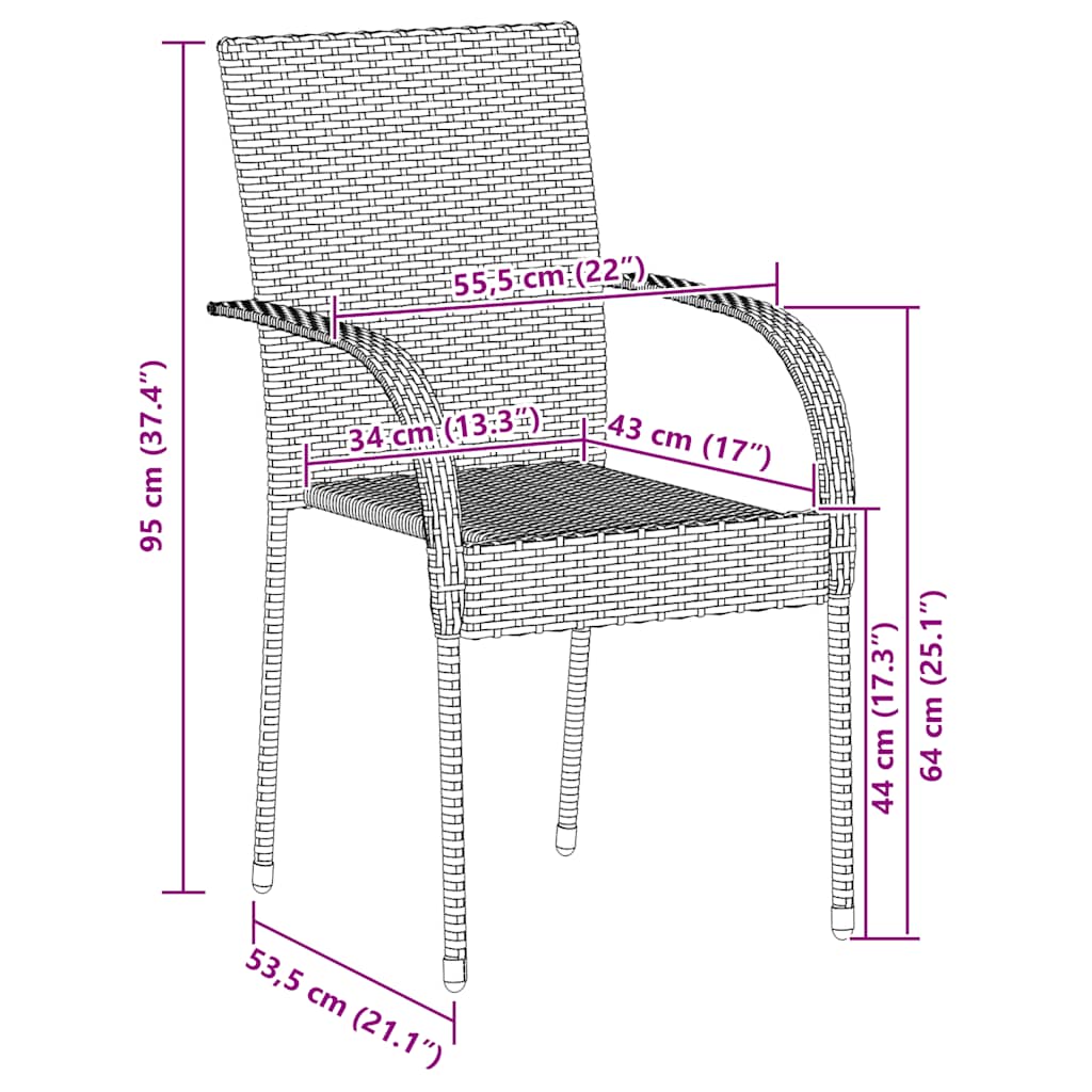 Gartenstühle Stapelbar 2 Stk. Grau Poly Rattan
