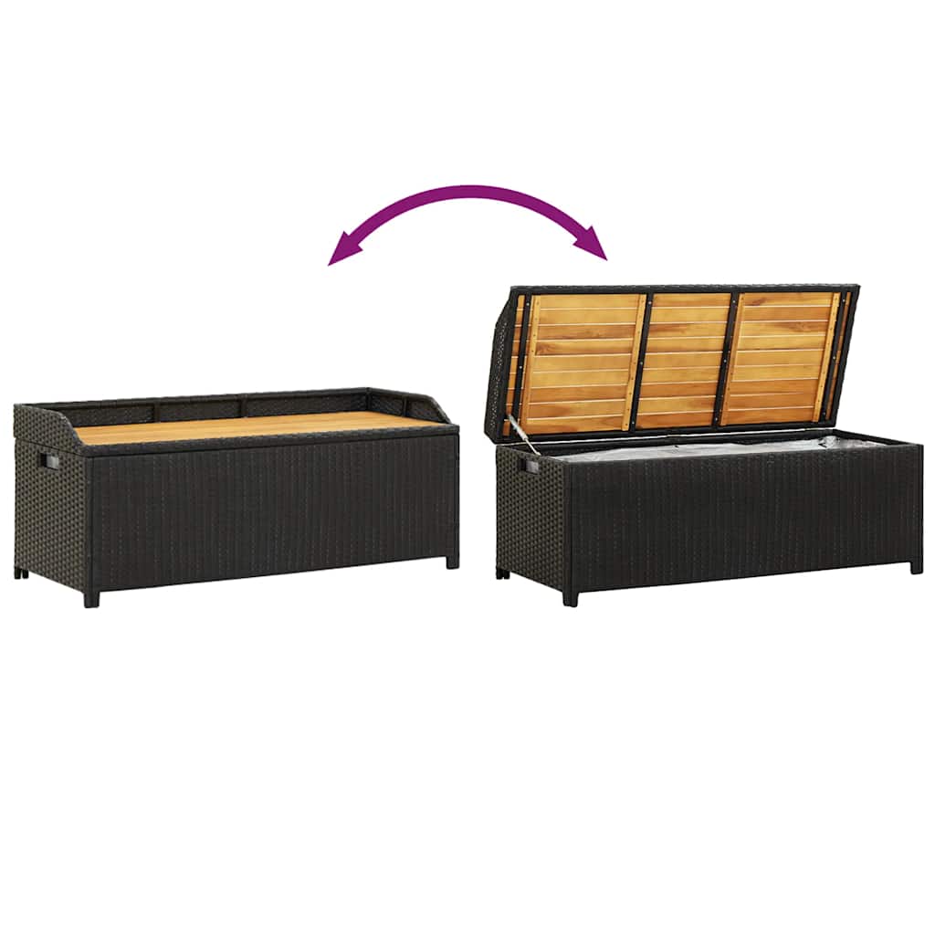 Sitzbank mit Stauraum 120 cm Poly Rattan Schwarz