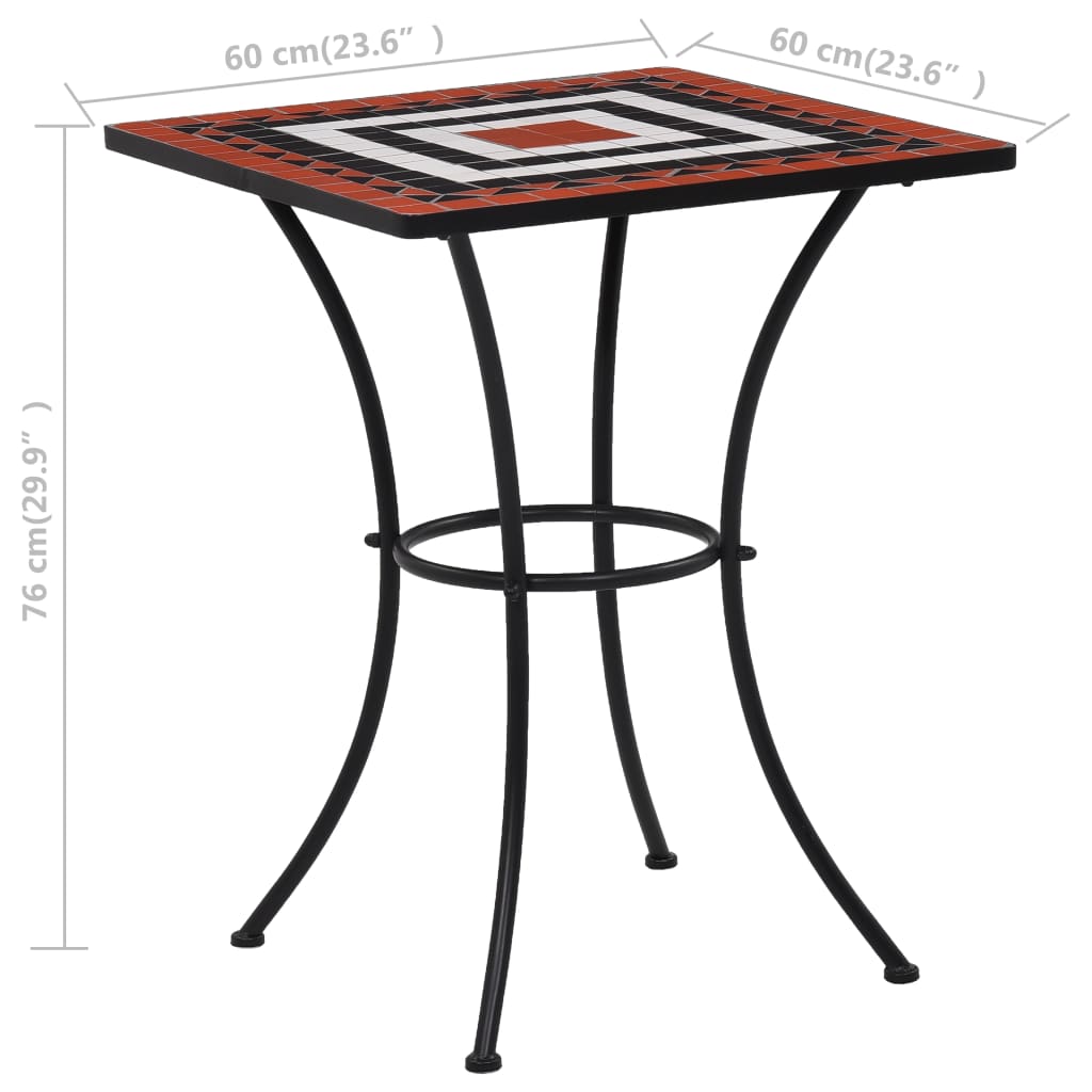 Mosaik-Bistrotisch Terrakottarot und Weiß 60 cm Keramik