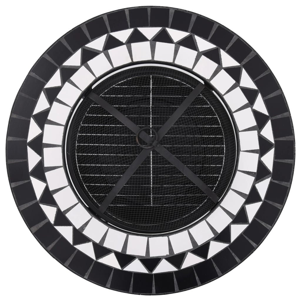 Feuertisch Mosaik Keramik Schwarz und Weiß 68 cm