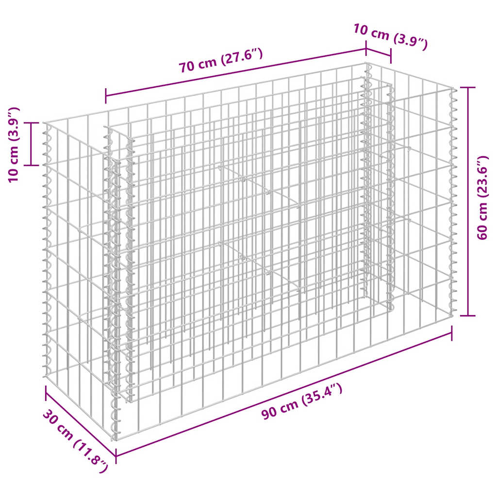 Gabionen-Hochbeet Verzinkter Stahl 90×30×60 cm
