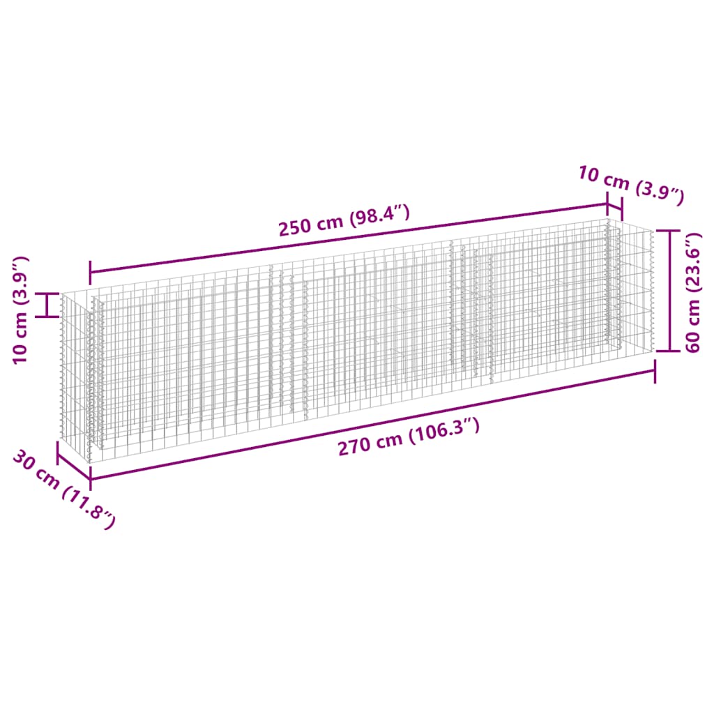 Gabionen-Hochbeet Verzinkter Stahl 270×30×60 cm