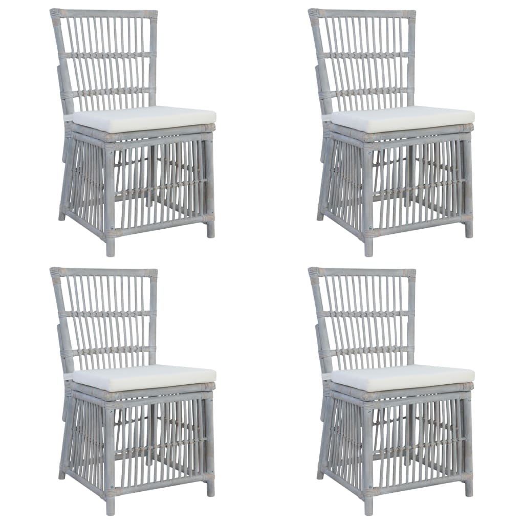 Esszimmerstühle mit Kissen 4 Stk. Grau Natur Rattan
