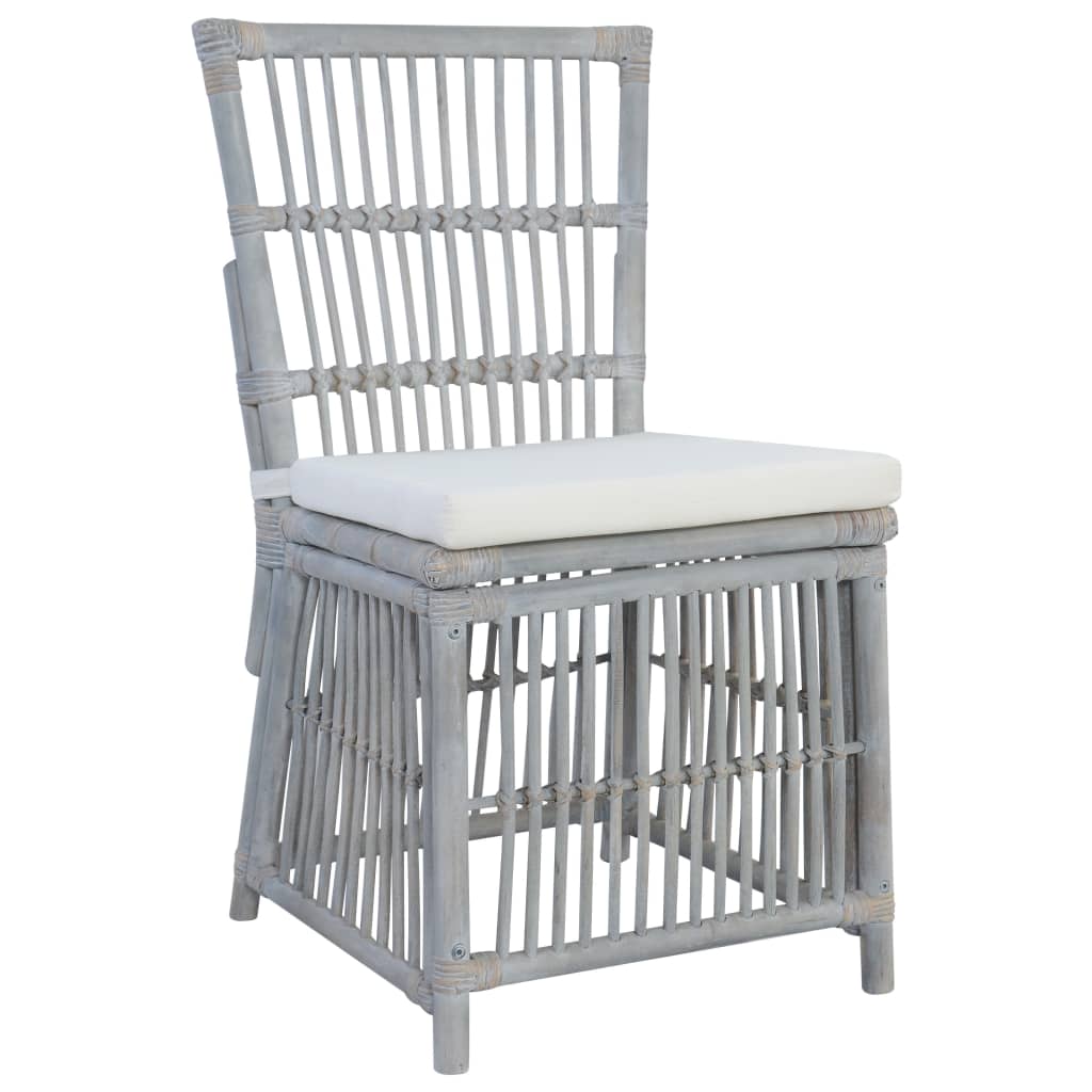 Esszimmerstühle mit Kissen 4 Stk. Grau Natur Rattan