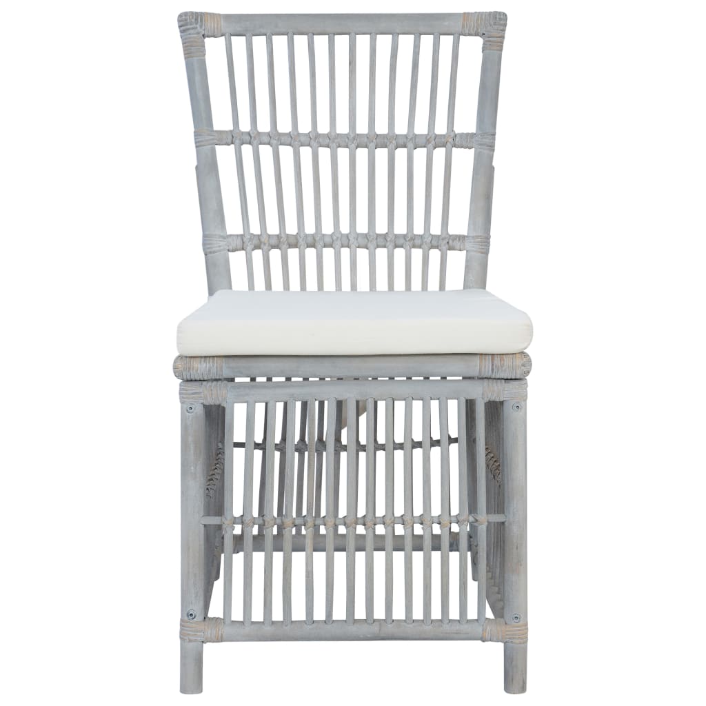 Esszimmerstühle mit Kissen 4 Stk. Grau Natur Rattan