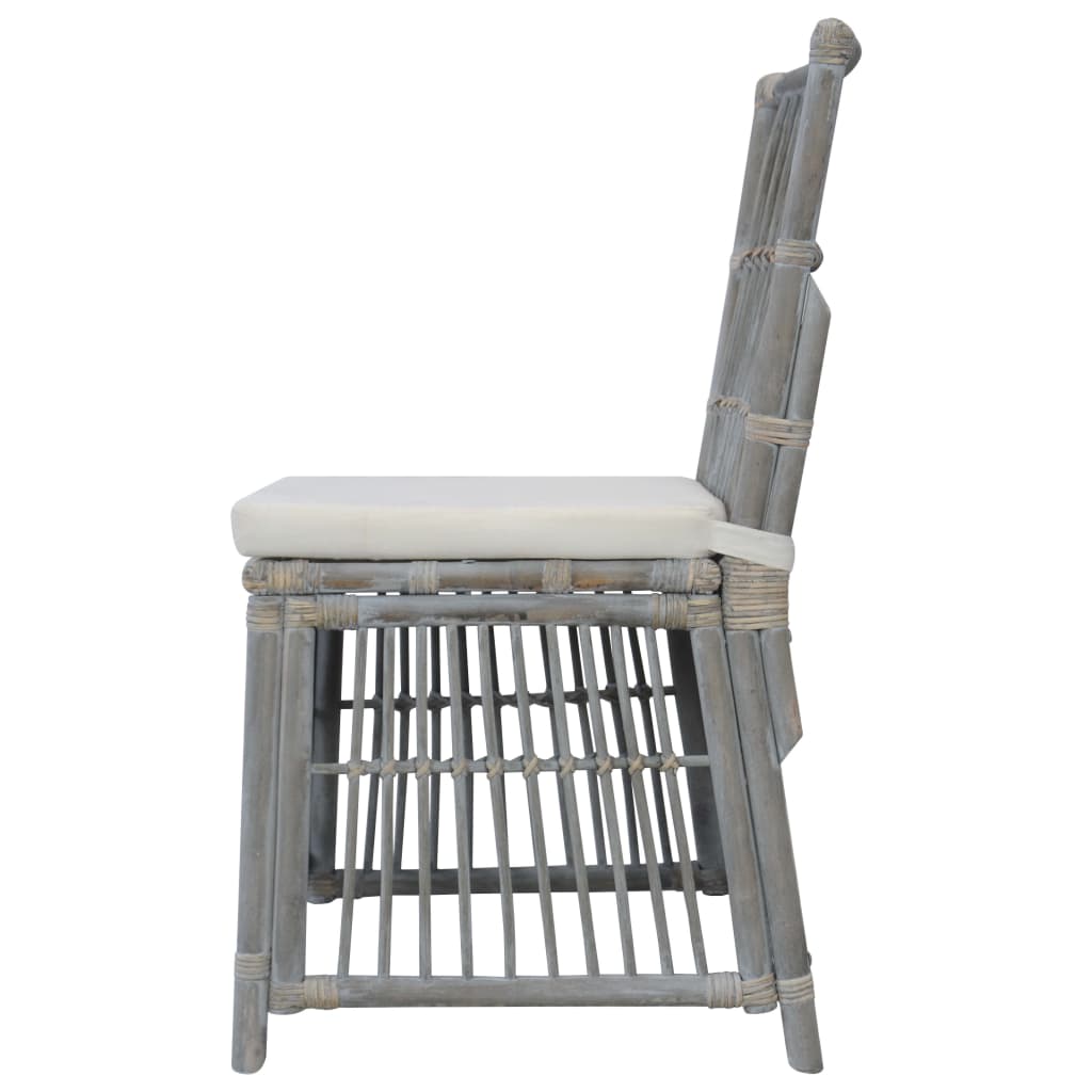 Esszimmerstühle mit Kissen 4 Stk. Grau Natur Rattan