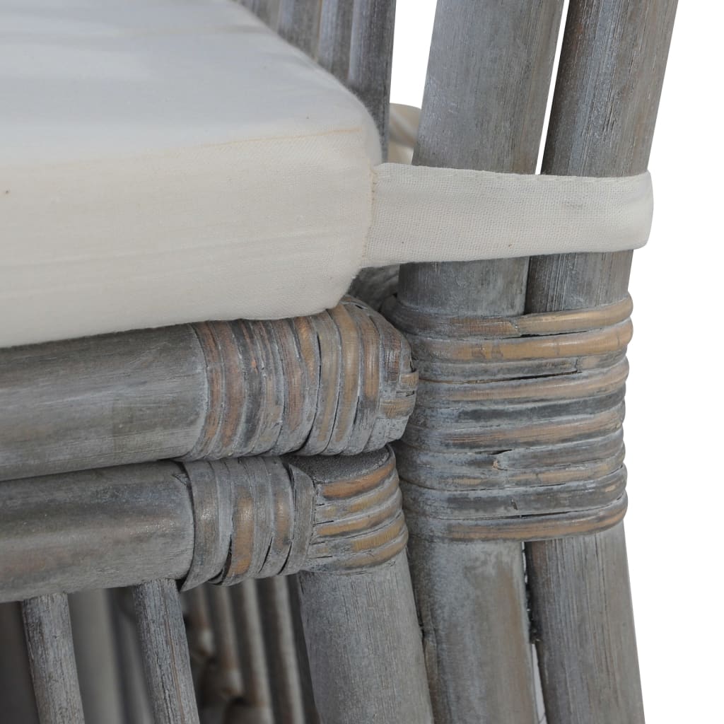 Esszimmerstühle mit Kissen 4 Stk. Grau Natur Rattan