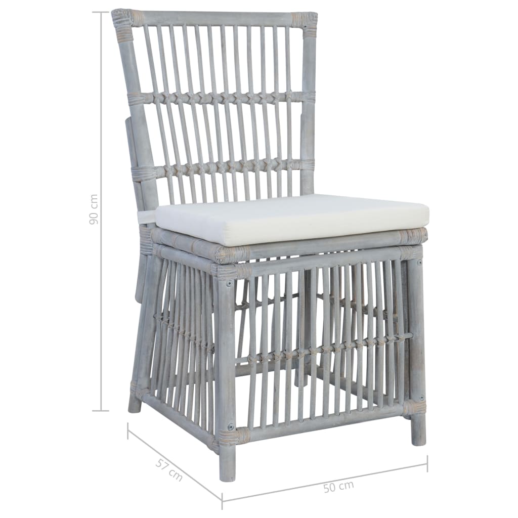 Esszimmerstühle mit Kissen 4 Stk. Grau Natur Rattan