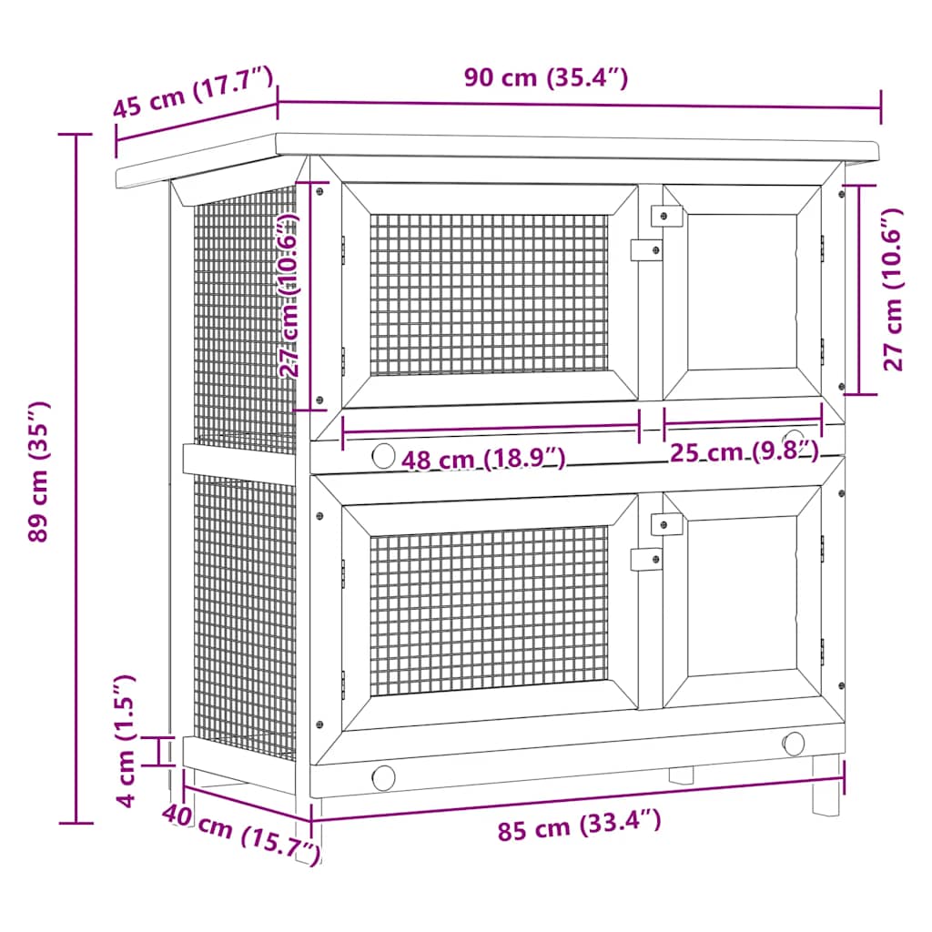 Kaninchenstall 4 Türen Braun Holz