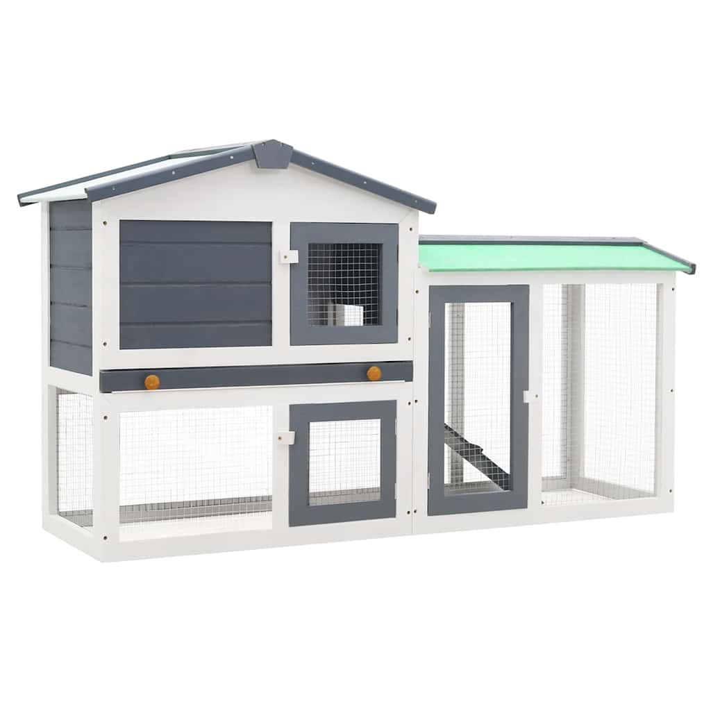 Großer Kaninchenstall Grau und Weiß 145x45x84 cm Holz
