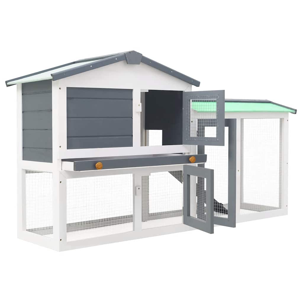 Großer Kaninchenstall Grau und Weiß 145x45x84 cm Holz
