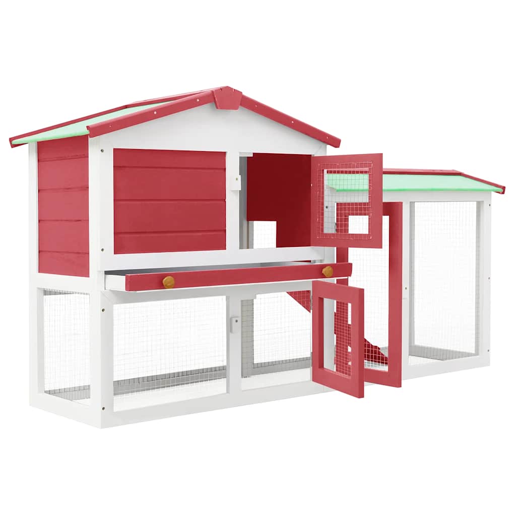 Großer Kaninchenstall Rot und Weiß 145x45x84 cm Holz