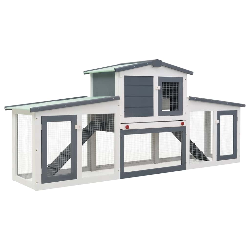 Großer Kaninchenstall Grau und Weiß 201x45x85 cm Holz