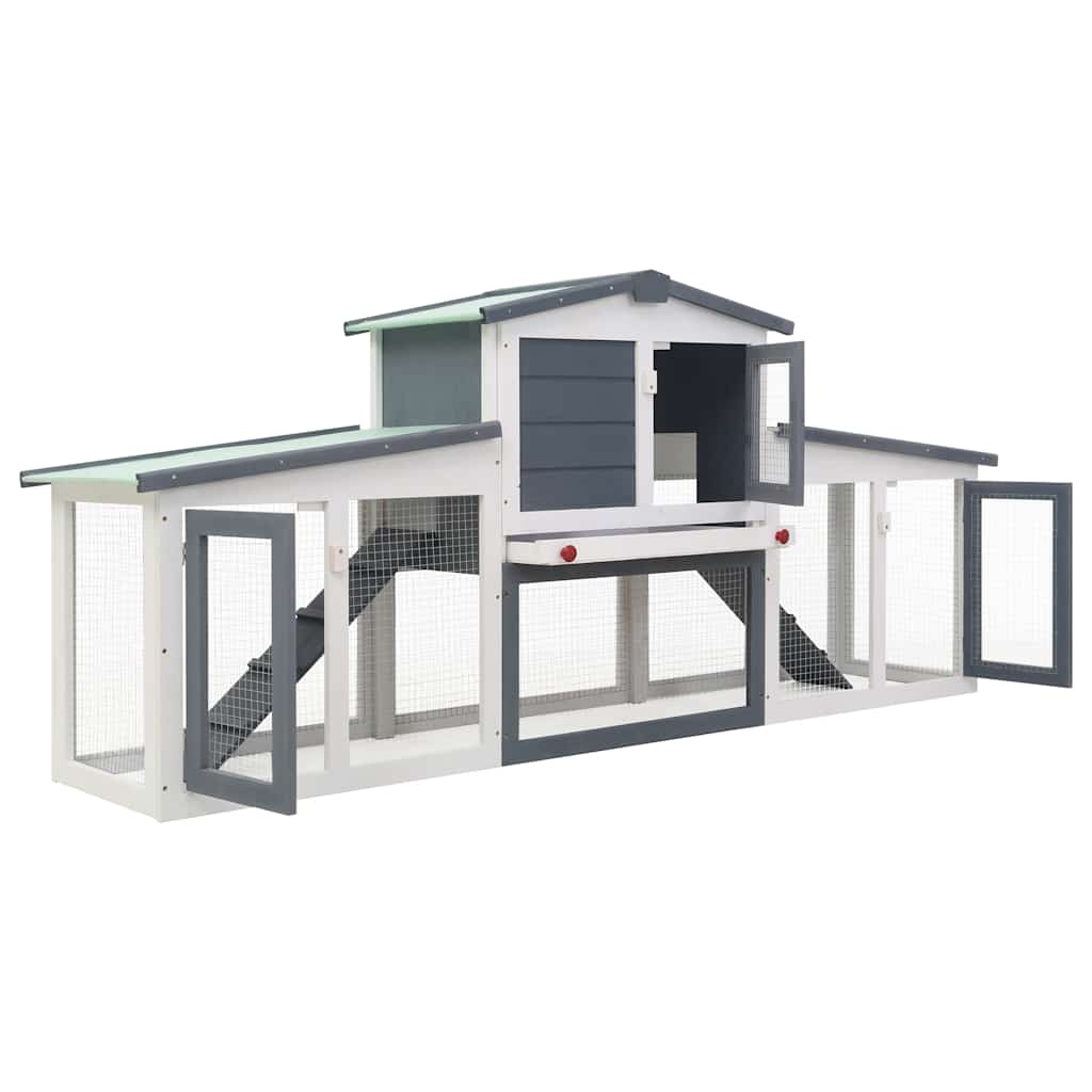 Großer Kaninchenstall Grau und Weiß 201x45x85 cm Holz