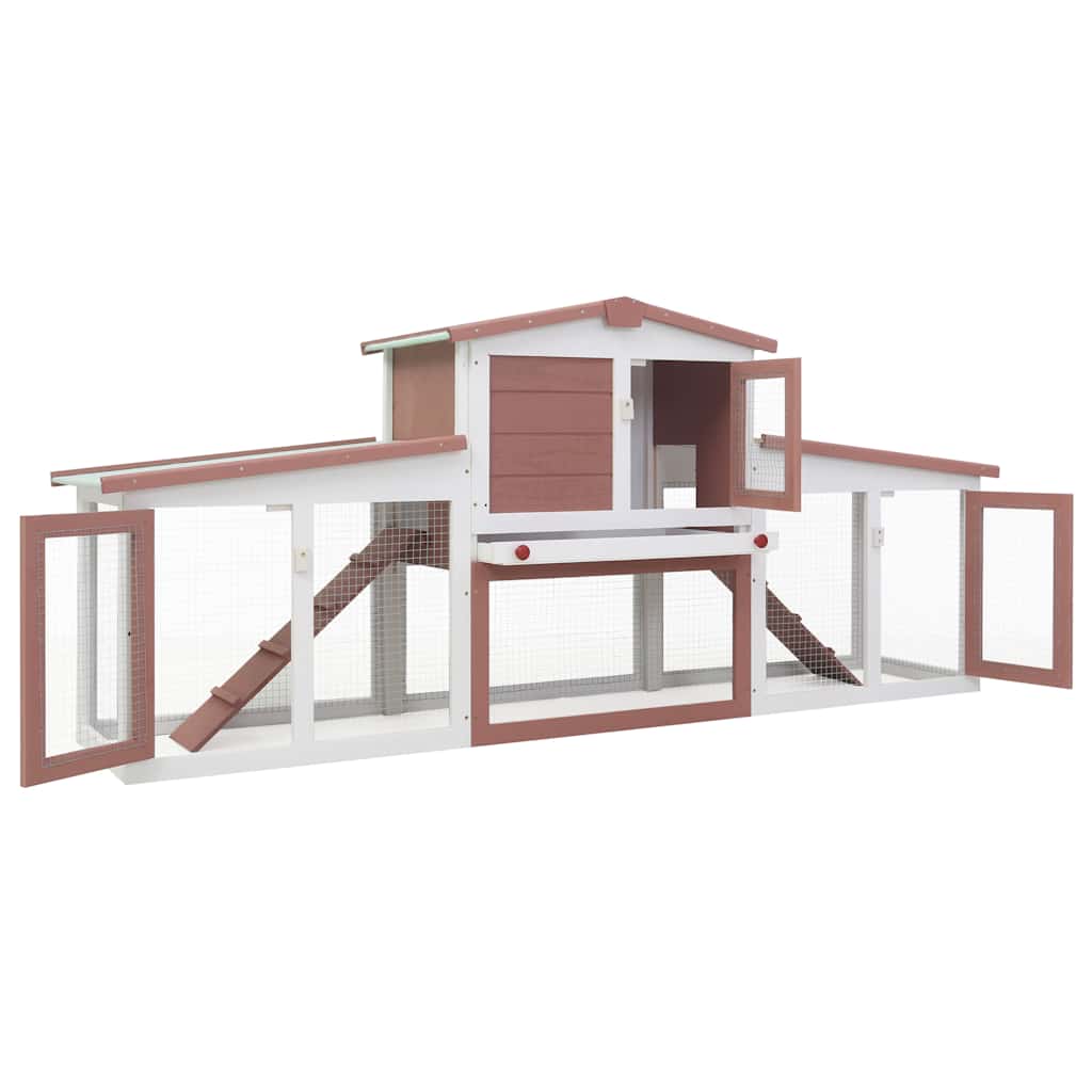 Großer Kaninchenstall Braun und Weiß 201x45x85 cm Holz
