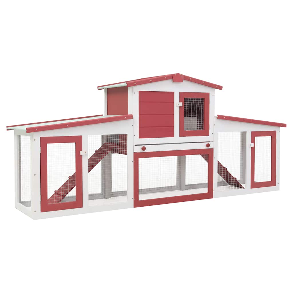 Großer Kaninchenstall Rot und Weiß 201x45x85 cm Holz