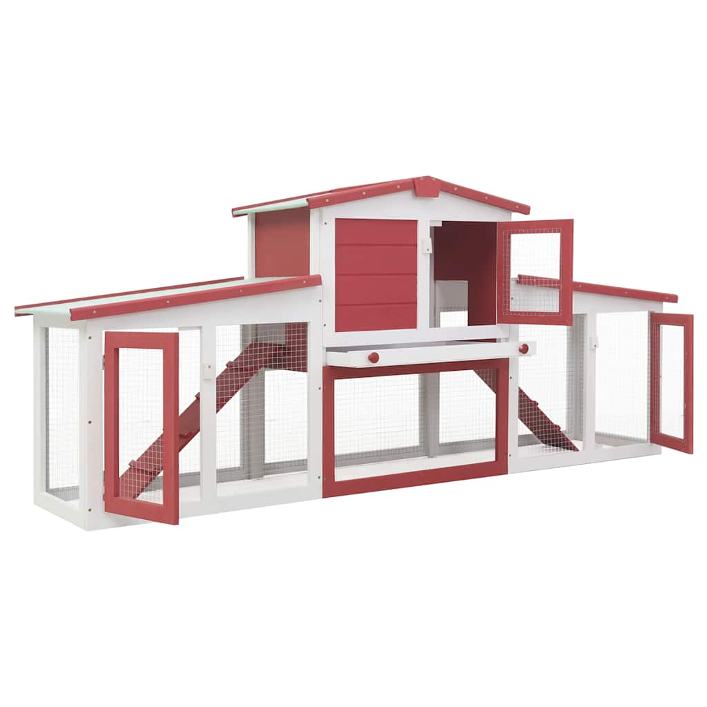 Großer Kaninchenstall Rot und Weiß 201x45x85 cm Holz