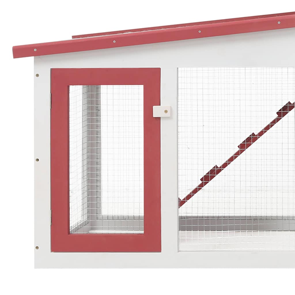 Großer Kaninchenstall Rot und Weiß 201x45x85 cm Holz
