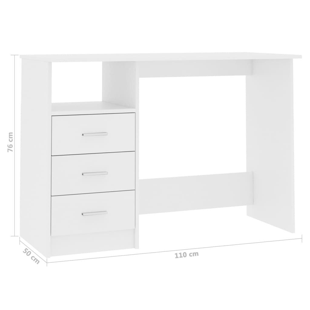 Schreibtisch mit Schubladen Weiß 110x50x76 cm Holzwerkstoff
