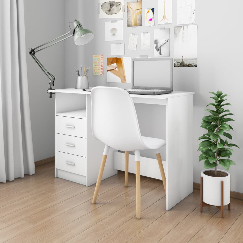 Schreibtisch mit Schubladen Weiß 110x50x76 cm Holzwerkstoff