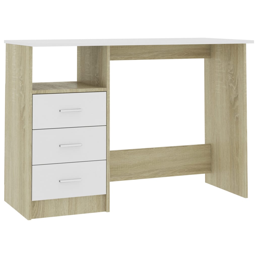 Schreibtisch mit Schubladen Weiß Sonoma-Eiche 110x50x76 cm