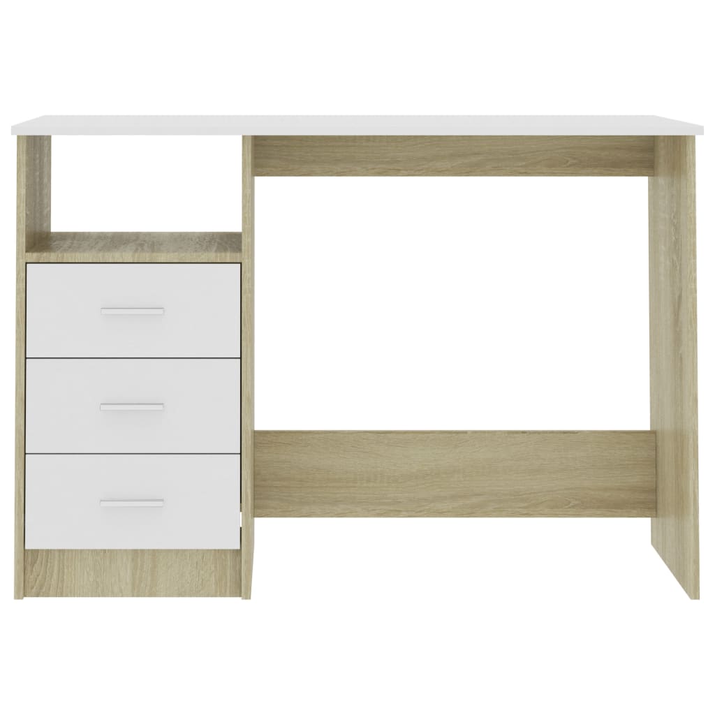 Schreibtisch mit Schubladen Weiß Sonoma-Eiche 110x50x76 cm