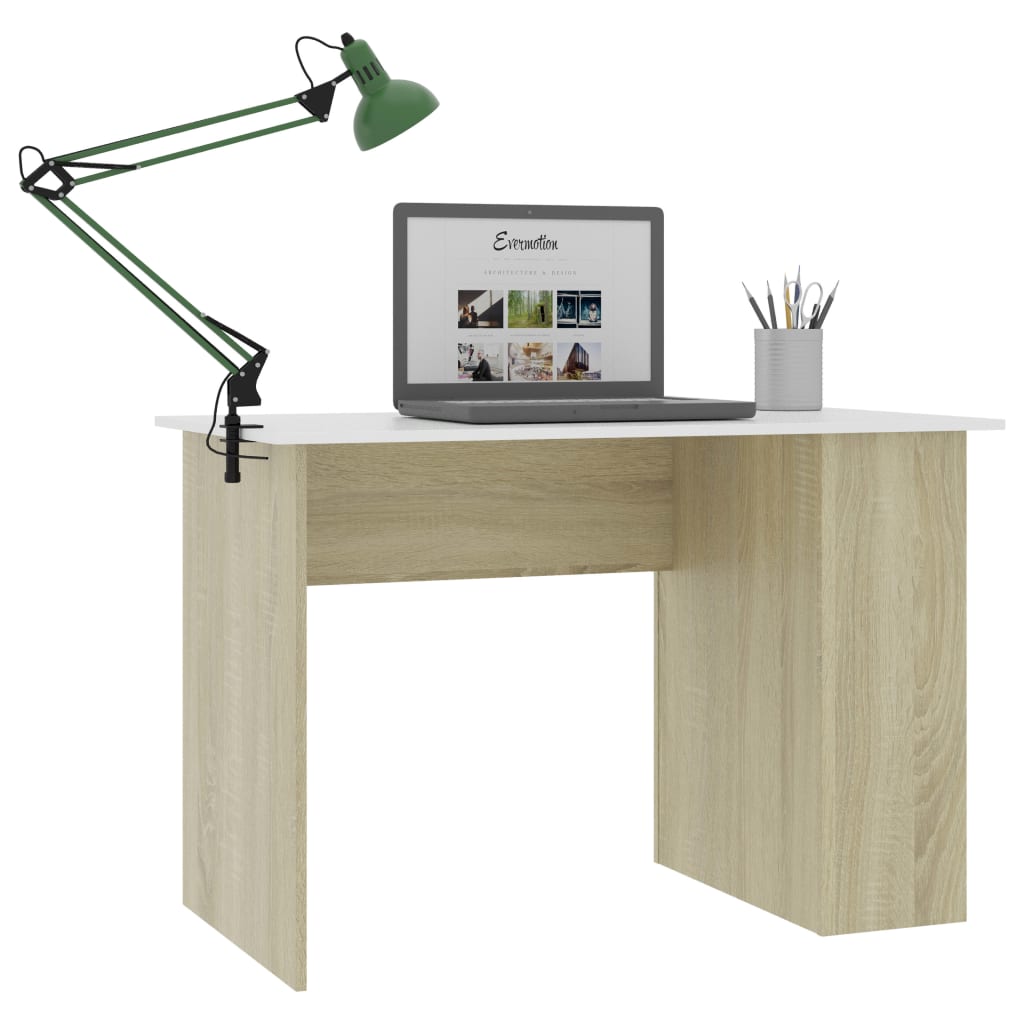 Schreibtisch Weiß und Sonoma-Eiche 110x60x73 cm Holzwerkstoff