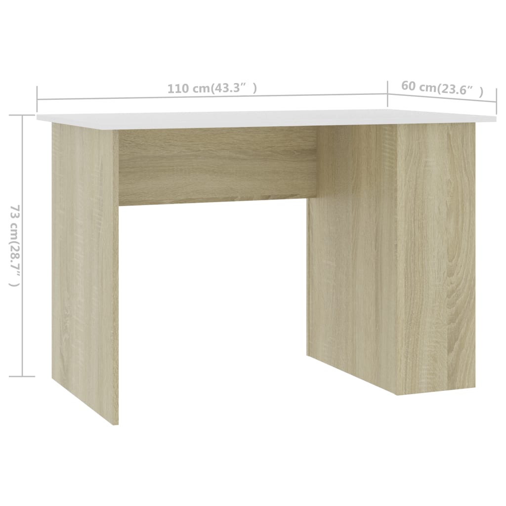 Schreibtisch Weiß und Sonoma-Eiche 110x60x73 cm Holzwerkstoff