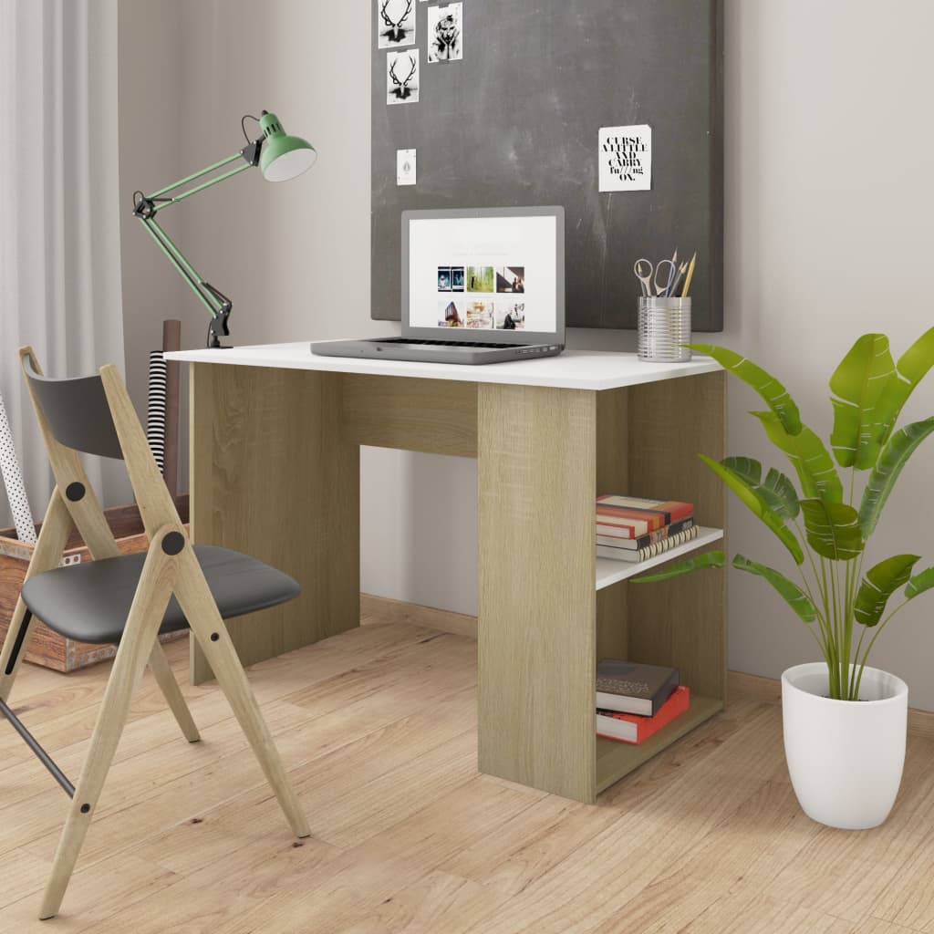 Schreibtisch Weiß und Sonoma-Eiche 110x60x73 cm Holzwerkstoff