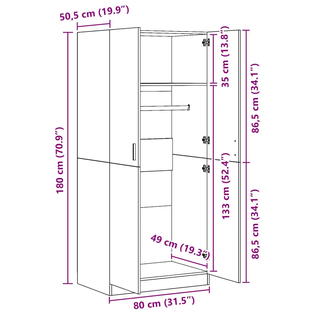 Kleiderschrank Weiß 80x52x180 cm Holzwerkstoff
