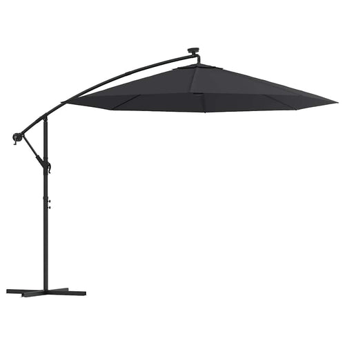 Ampelschirm mit LED-Beleuchtung und Stahl-Mast 300 cm Schwarz
