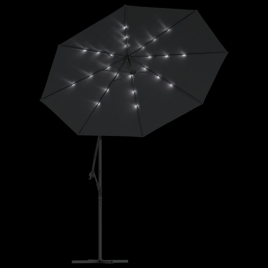 Ampelschirm mit LED-Beleuchtung und Stahl-Mast 300 cm Schwarz