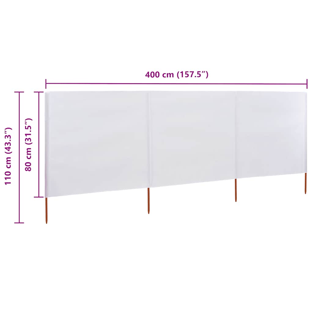 3-teiliges Windschutzgewebe 400 x 80 cm Sandweiß