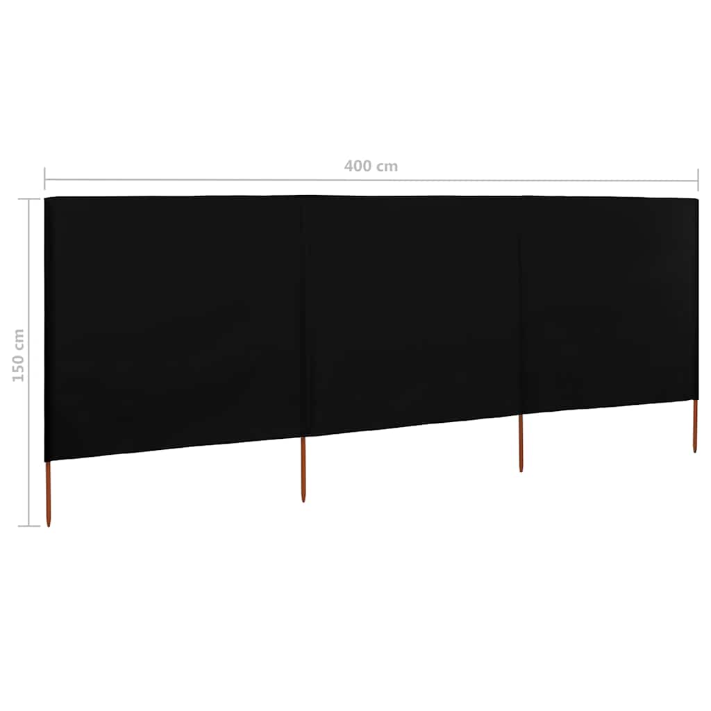 3-teiliges Windschutzgewebe 400 x 120 cm Schwarz