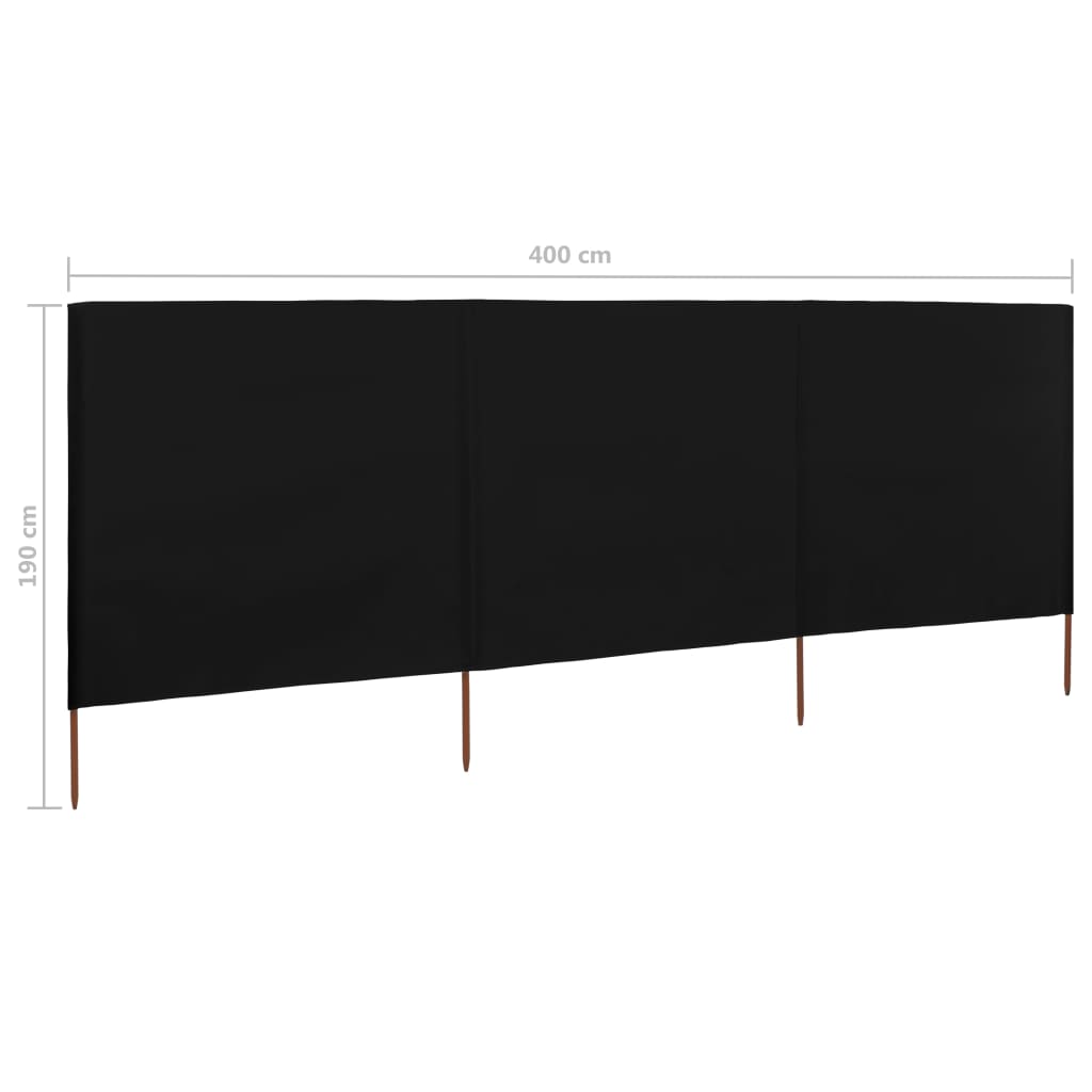 3-teiliges Windschutzgewebe 400 x 160 cm Schwarz