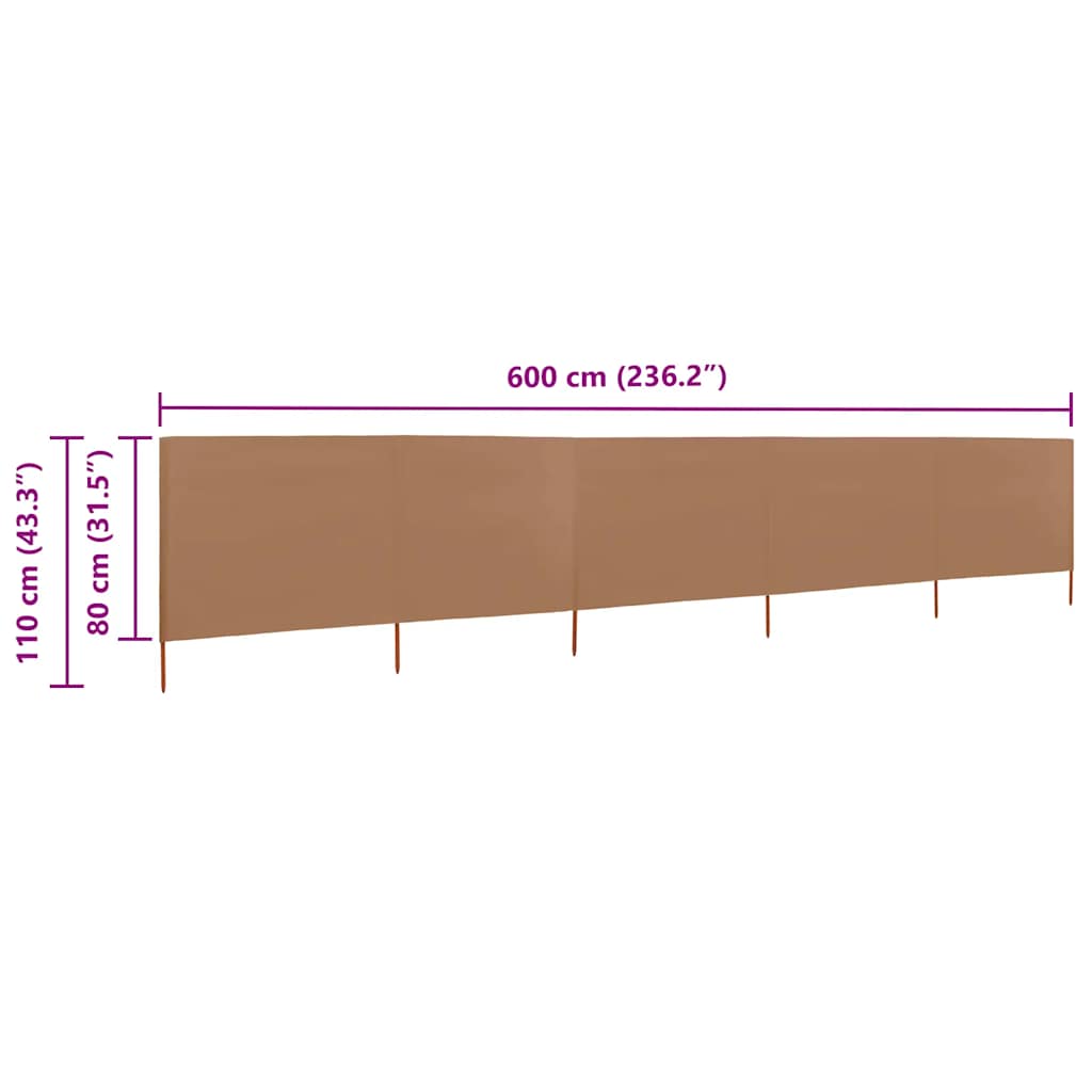 5-teiliges Windschutzgewebe 600 x 80 cm Taupe