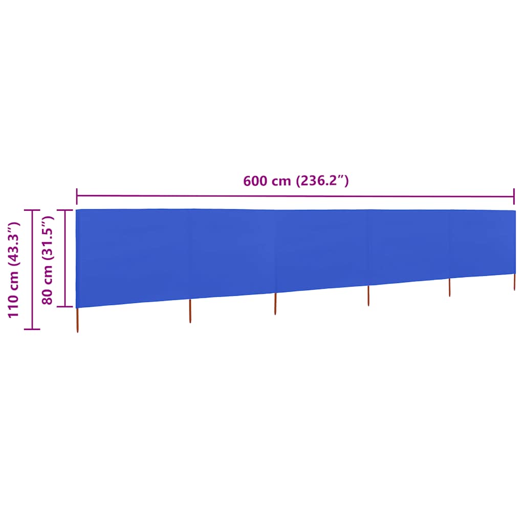 5-teiliges Windschutzgewebe 600 x 80 cm Azurblau