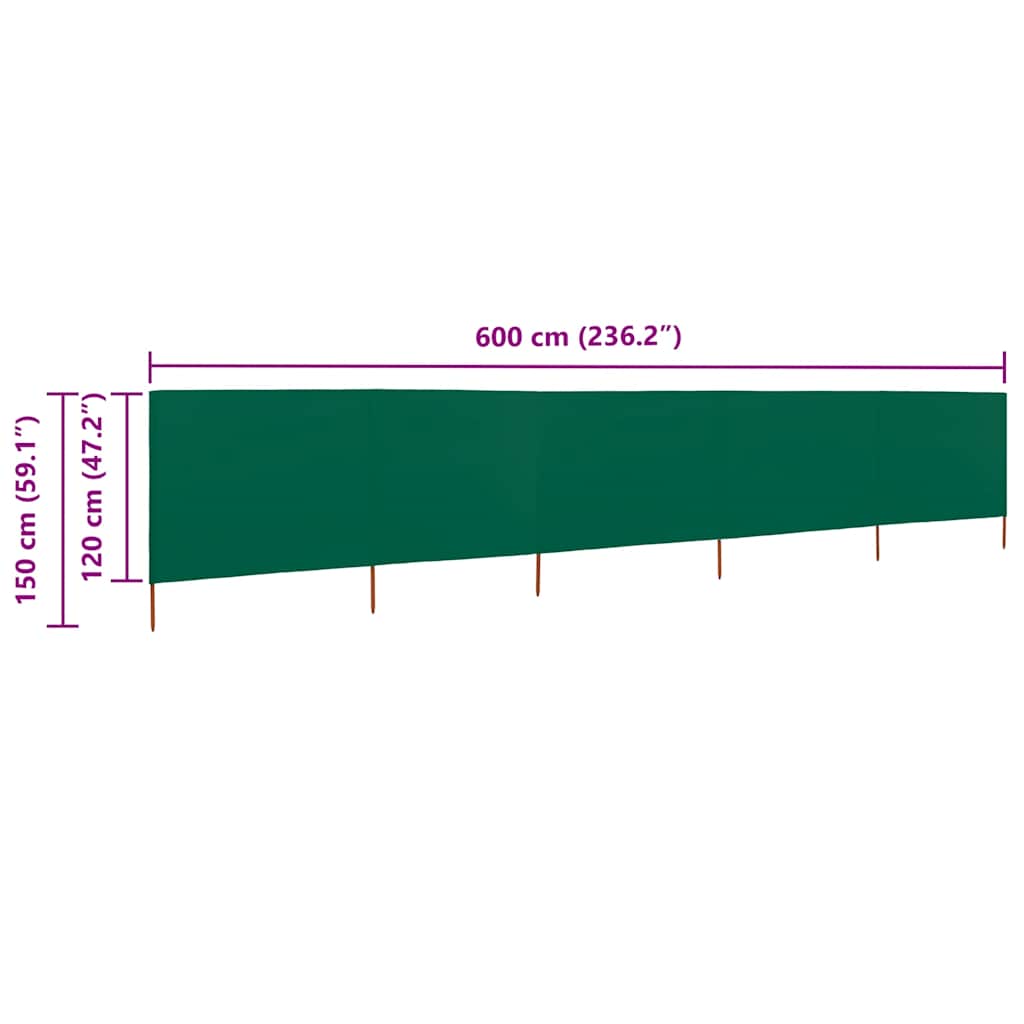 5-teiliges Windschutzgewebe 600 x 120 cm Grün