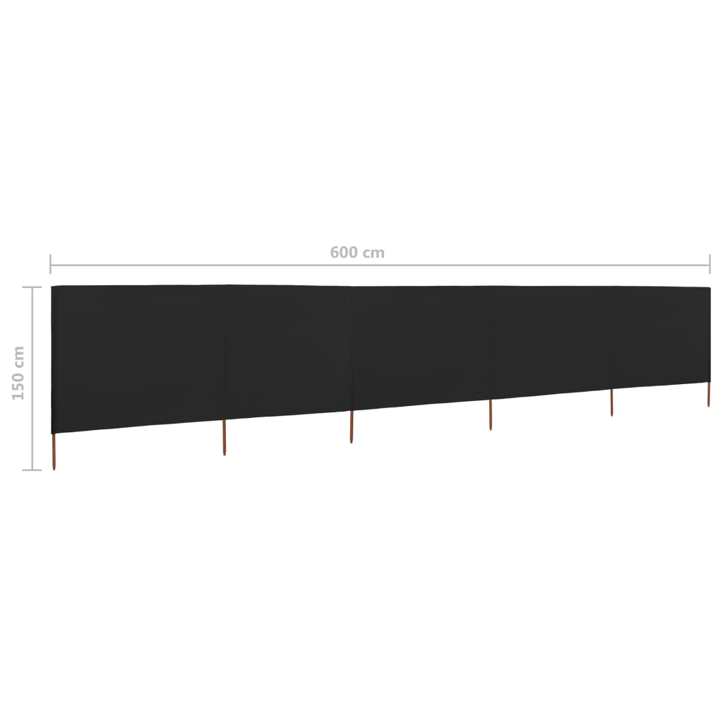 5-teiliges Windschutzgewebe 600 x 120 cm Schwarz