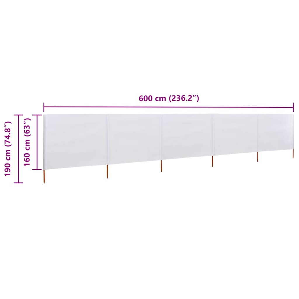 5-teiliges Windschutzgewebe 600 x 160 cm Sandweiß