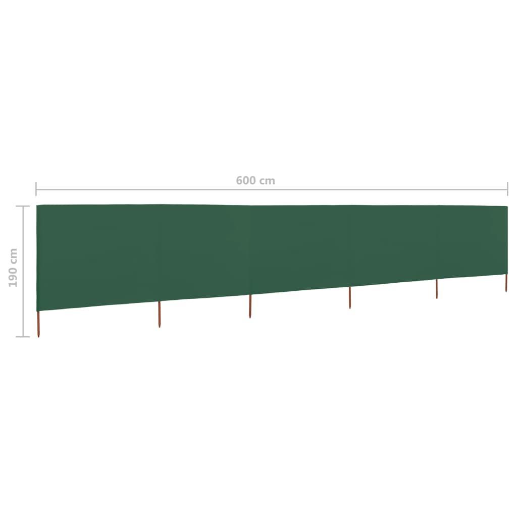 5-teiliges Windschutzgewebe 600 x 160 cm Grün