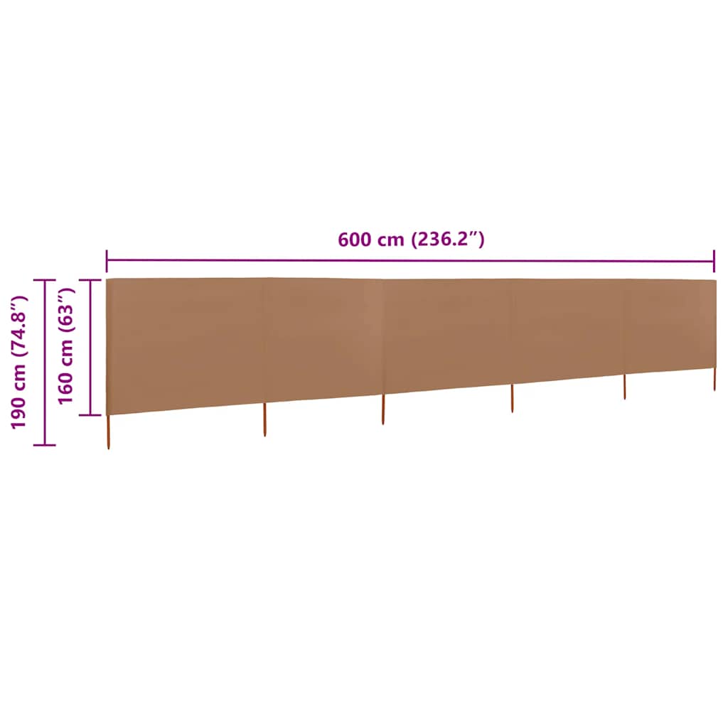5-teiliges Windschutzgewebe 600 x 160 cm Taupe