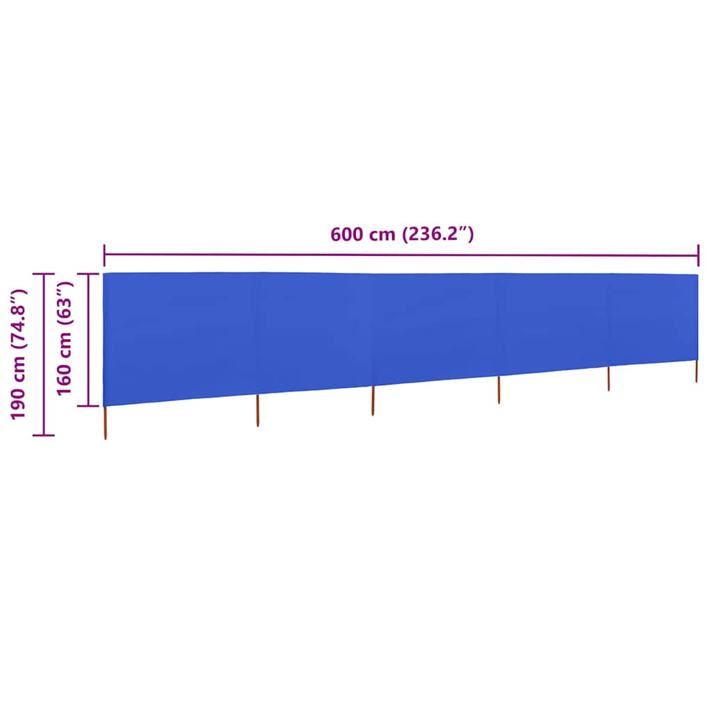 5-teiliges Windschutzgewebe 600 x 160 cm Azurblau