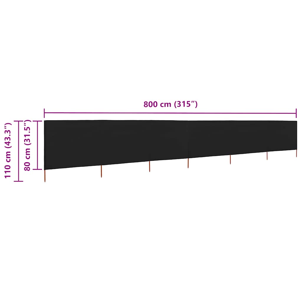 6-teiliges Windschutzgewebe 800 x 80 cm Schwarz