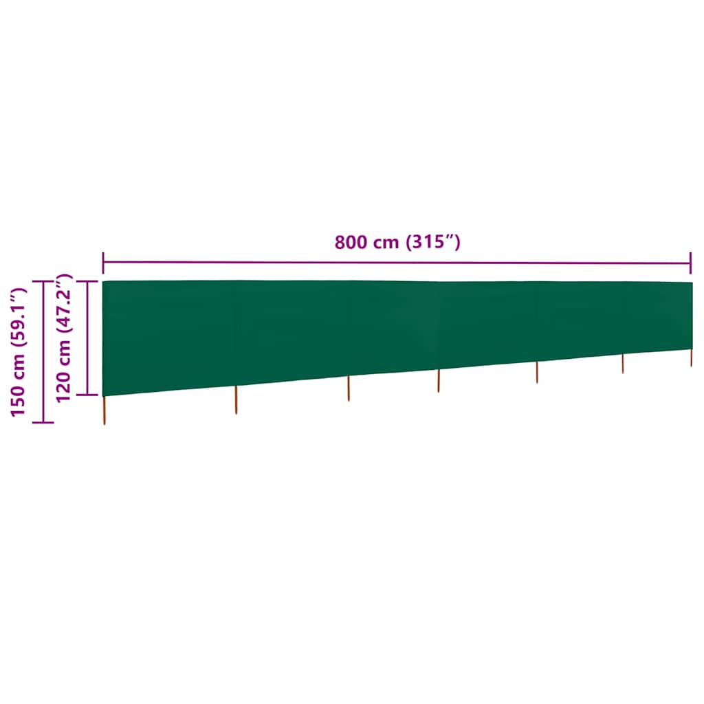 6-teiliges Windschutzgewebe 800 x 120 cm Grün