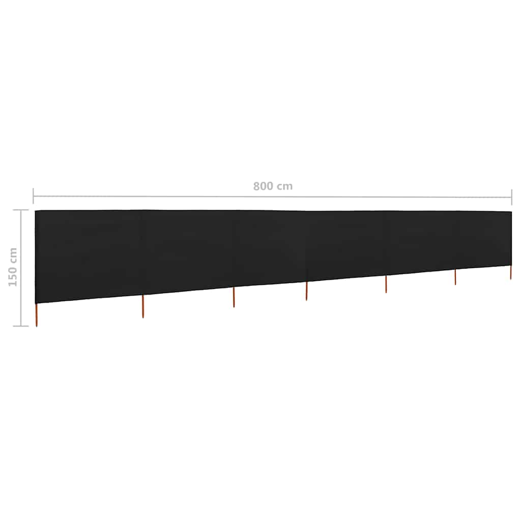 6-teiliges Windschutzgewebe 800 x 120 cm Schwarz